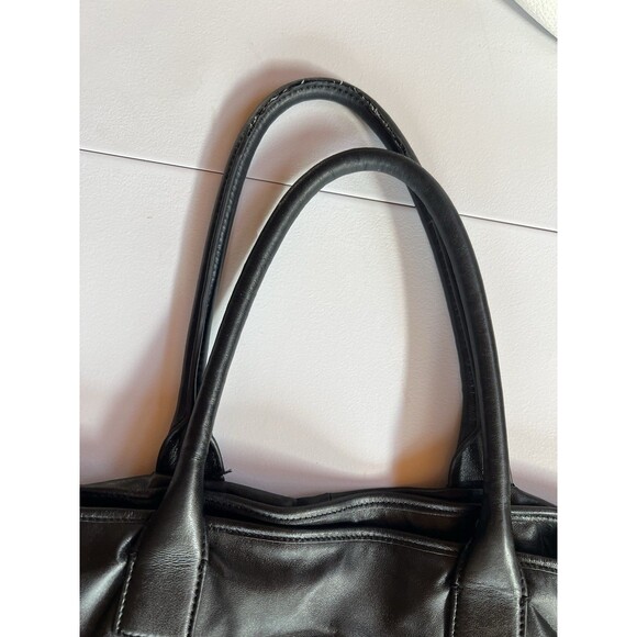 Tory Burch Black Soft Leather Large Slouchy Tote Gold Accents Lipstick Mirror - Picture 4 of 7